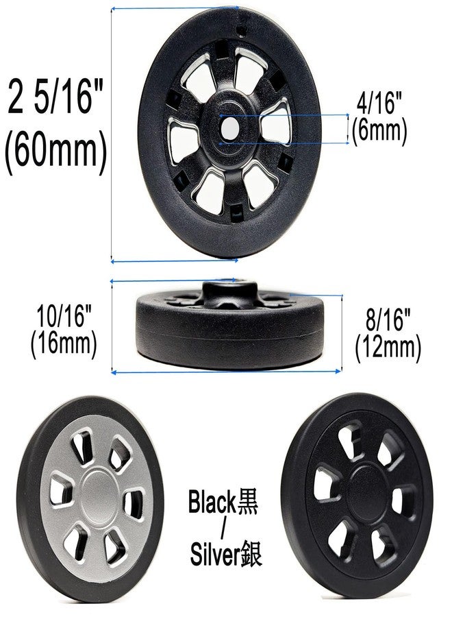 FSATNDE 4PC Suitcase Replacement Spinner Wheel Rubber Luggage Wheels with 2 Size Axles Mute Flexible Smooth for Damaged Luggage Trolley Caster Repair 60mm - Image 3